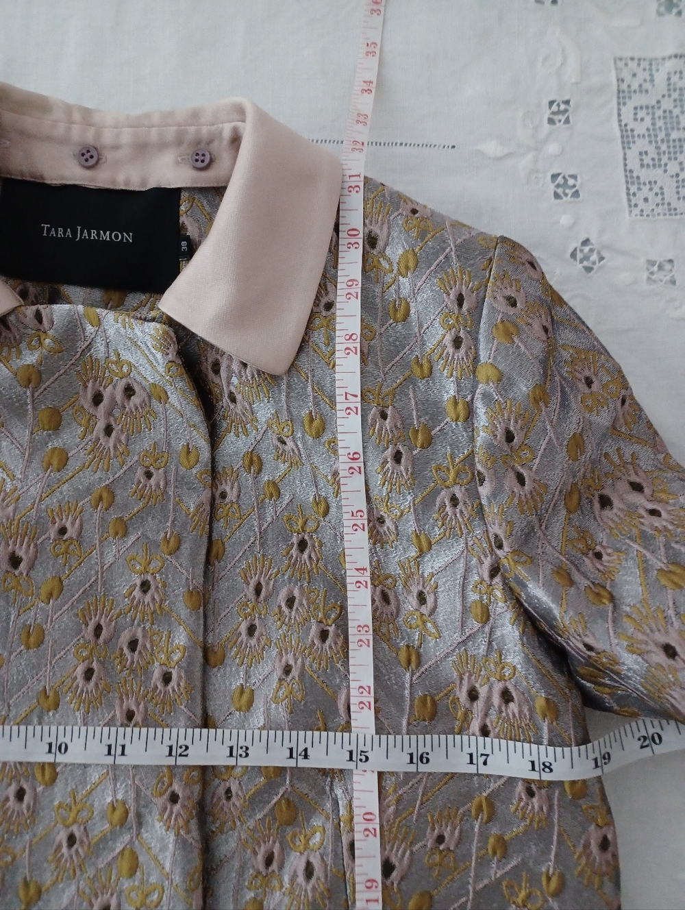 Tara Jarmon Paris Floral Metallic Jacquard Jacket With Detachable Collar - Picture 3 of 8